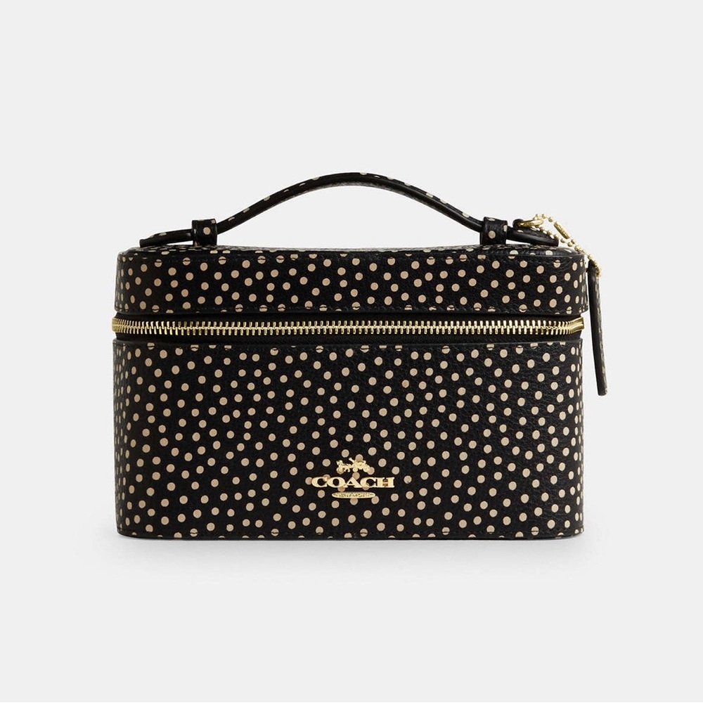 Coach Cosmetic Case With Spot Print In Leather Gold/Black Multi CCF44 NWT